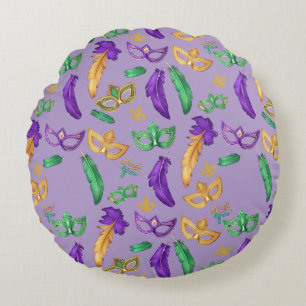 Colourful Mardi Gras patterned Round Cushion