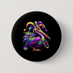 Colourful Mardi Gras Pelican Louisiana Jester Hat  6 Cm Round Badge