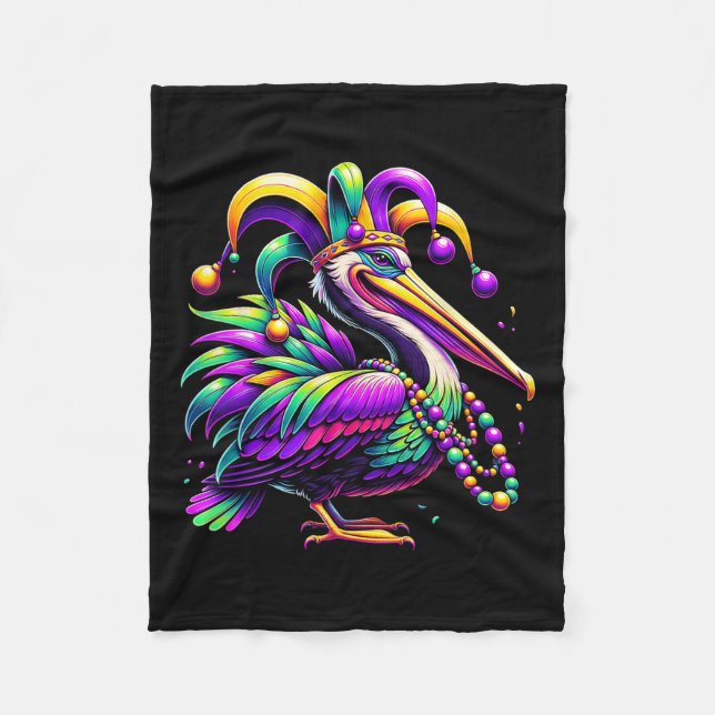 Colourful Mardi Gras Pelican Louisiana Jester Hat  Fleece Blanket (Front)