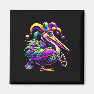 Colourful Mardi Gras Pelican Louisiana Jester Hat  Magnet
