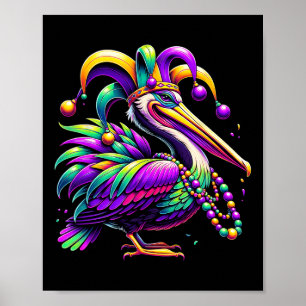 Colourful Mardi Gras Pelican Louisiana Jester Hat  Poster