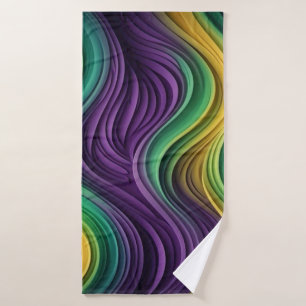 Colourful Mardi Gras wave patterned Bath Towel