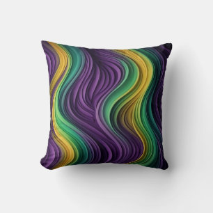 Colourful Mardi Gras wave patterned Cushion