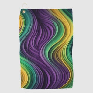 Colourful Mardi Gras wave patterned Golf Towel