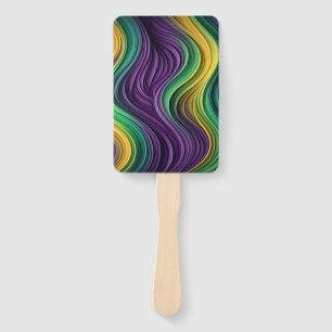 Colourful Mardi Gras wave patterned Hand Fan