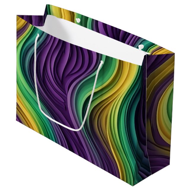 Colourful Mardi Gras wave patterned  Large Gift Bag (Front Angled)