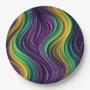 Colourful Mardi Gras wave patterned  Paper Plate