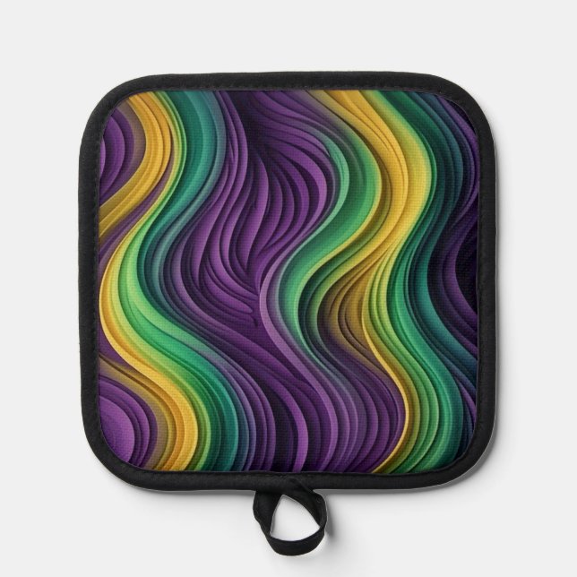 Colourful Mardi Gras wave patterned  Pot Holder (Front)