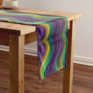 Colourful Mardi Gras wave patterned  Short Table Runner