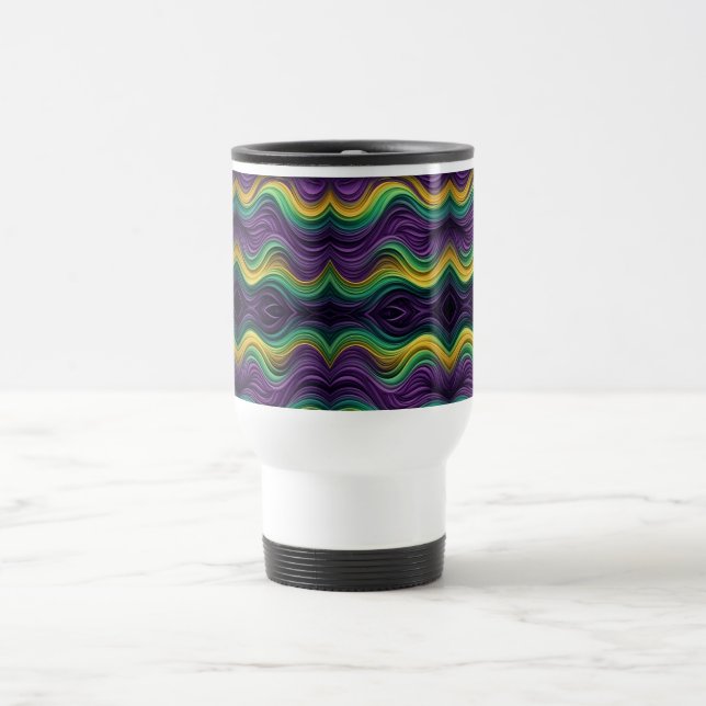 Colourful Mardi Gras wave patterned  Travel Mug (Center)