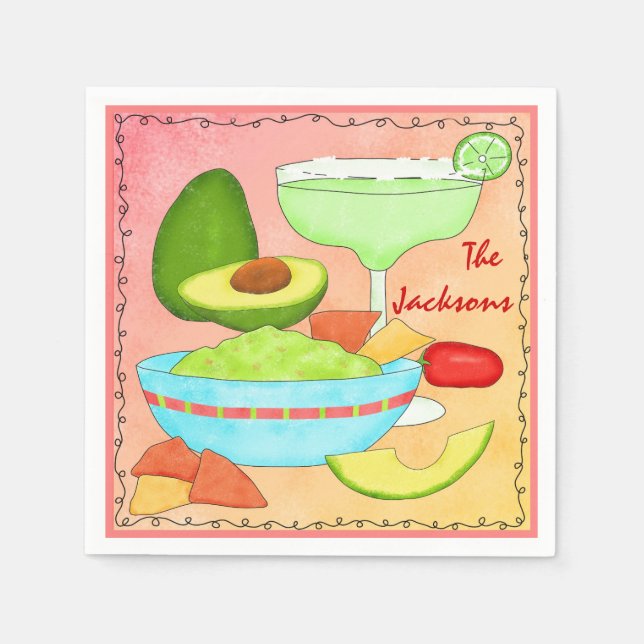 Colourful Margarita Guacamole Coral Napkin (Front)