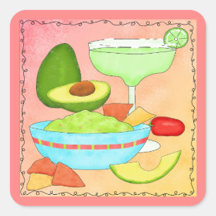 Colourful Margarita Guacamole Fun Celebrate Square Sticker