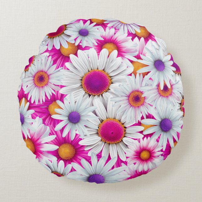 Colourful Marguerite Daisy Round Pillow (Front)