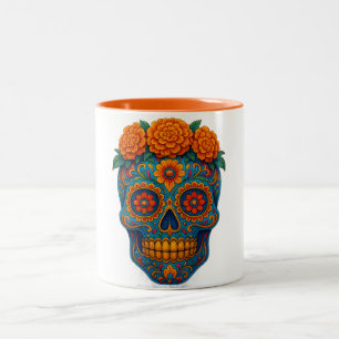 Colourful Marigold Day of the Dead Sugar Skull Two-Tone Coffee Mug