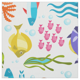 Colourful Marine Life Illustration Pattern Fabric