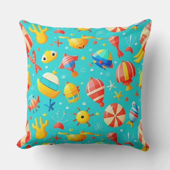 Colourful Marine-Themed Pattern with Playful Anima Cushion (Front)