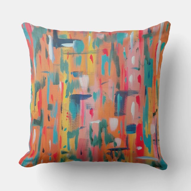 Colourful Mark Making Abstract Art  Cushion (Front)