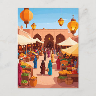 Colourful Market Souk with Lanterns Retro Travel Postcard