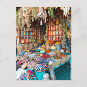 Colourful Marrakech Medina Spices Shop Postcard