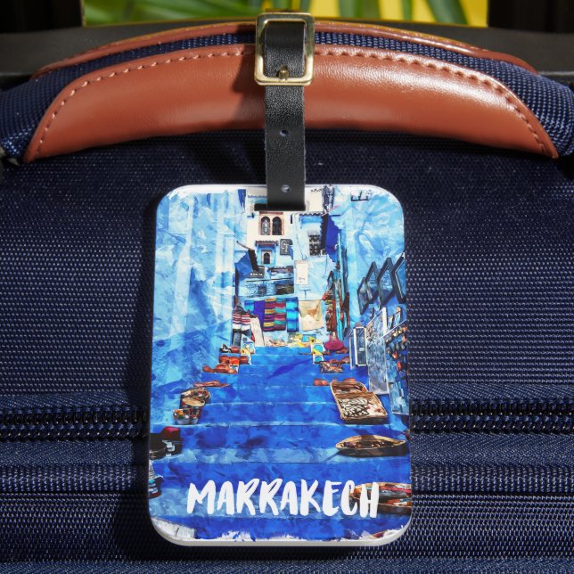 Colourful Marrakech Morocco Architecture Watercolo Luggage Tag (Front Insitu 2)