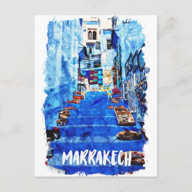 Colourful Marrakech Morocco Architecture Watercolo Postcard (Front)