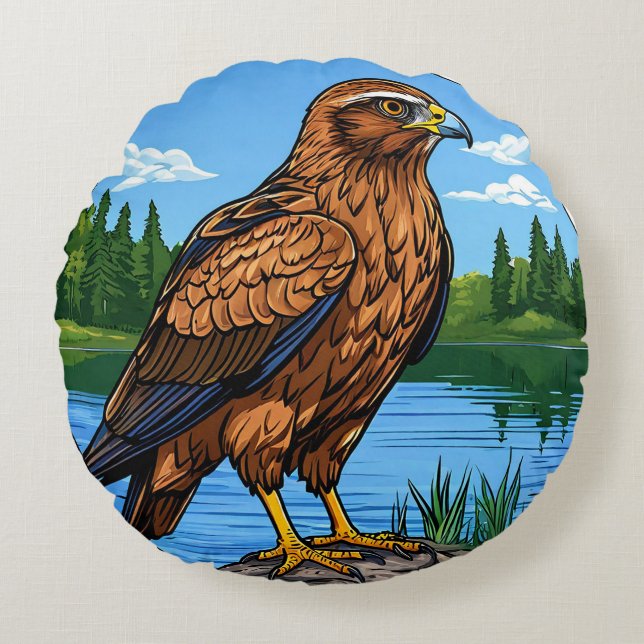 Colourful Marsh harrier Bird Wetlands Wildlife Round Cushion (Front)
