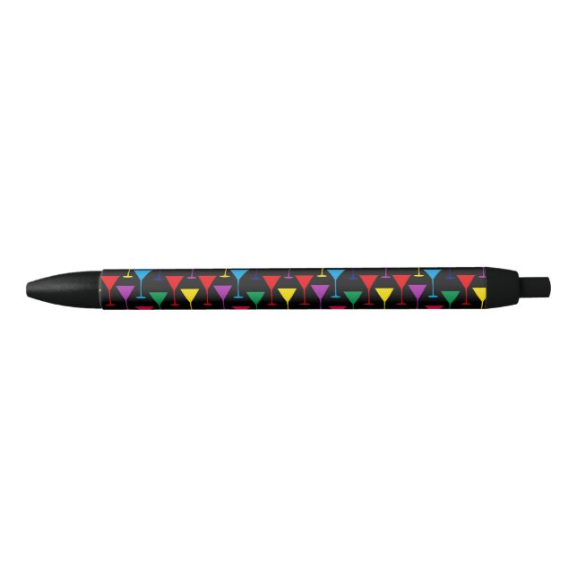 Colourful Martini Cocktail Pattern Black Ink Pen (Front)