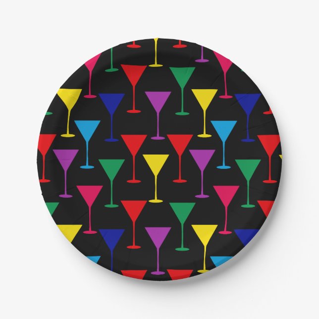 Colourful Martini Cocktail Pattern  Paper Plate (Front)