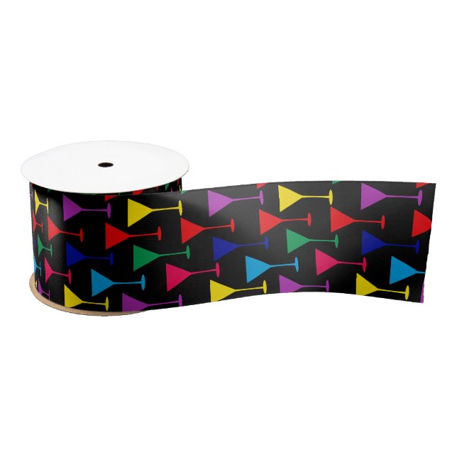 Colourful Martini Cocktail Pattern Satin Ribbon (Spool)