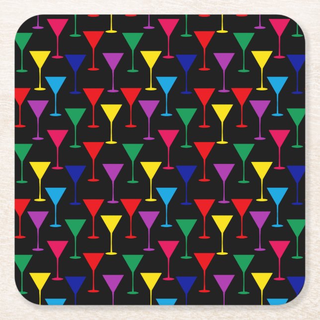 Colourful Martini Cocktail Pattern Square Paper Coaster (Front)