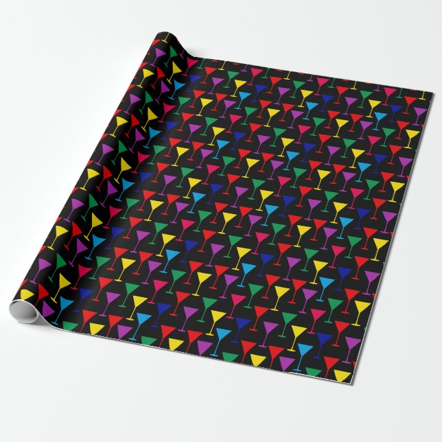 Colourful Martini Cocktail Pattern Wrapping Paper (Unrolled)