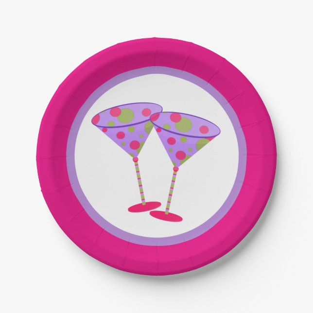 Colourful Martini Glasses Party Paper Plate (Front)