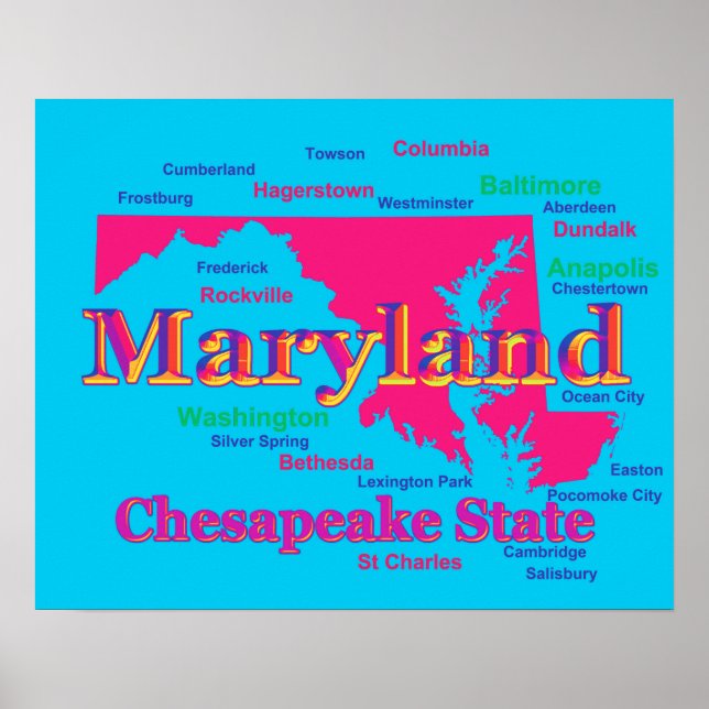Colourful Maryland State Pride Map Silhouette Poster (Front)