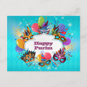 Colourful Mask Happy Purim Postcard