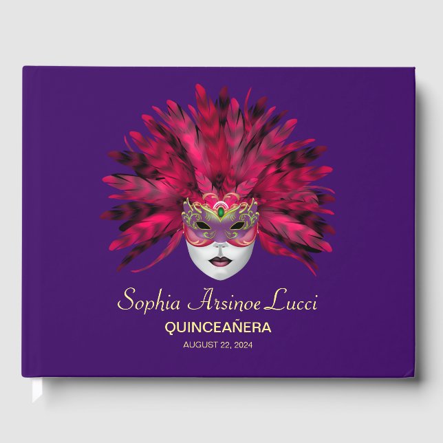 Colourful Masquerade Quinceañera  Guest Book (Front)