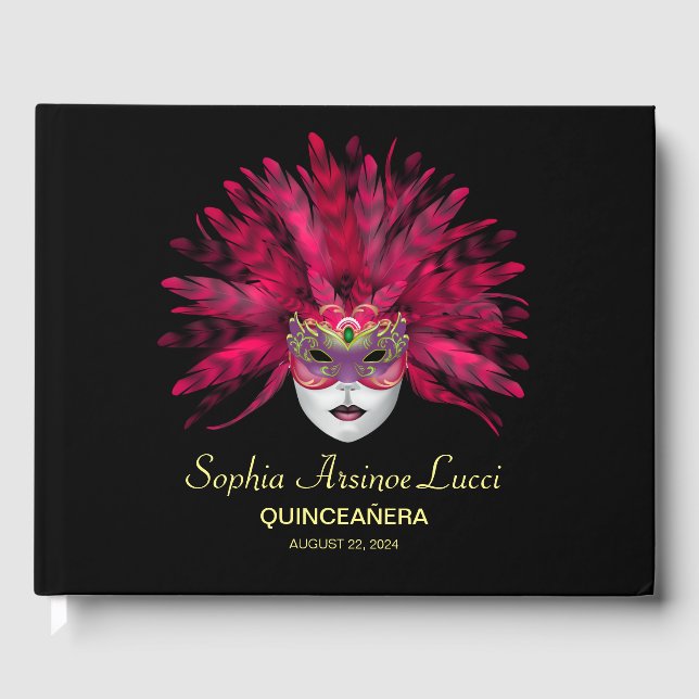 Colourful Masquerade Quinceañera  Guest Book (Front)