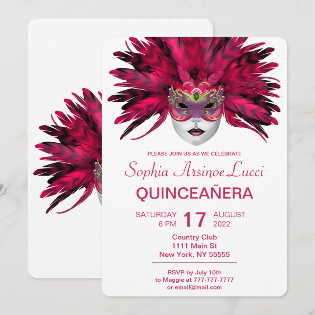 Colourful Masquerade Quinceañera Party Invitation (Front/Back)