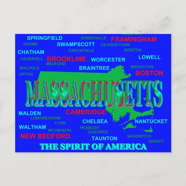 Colourful Massachusetts State Pride Map Silhouette Postcard (Front)