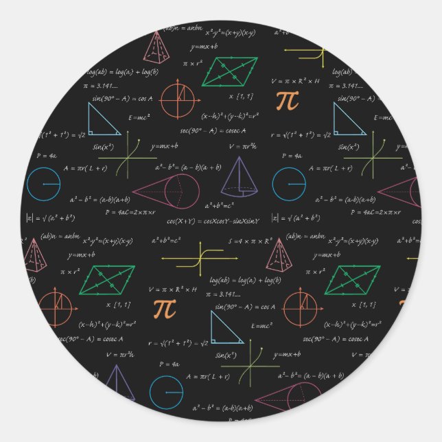 Colourful Mathematics Equations Math Formulas  Classic Round Sticker (Front)