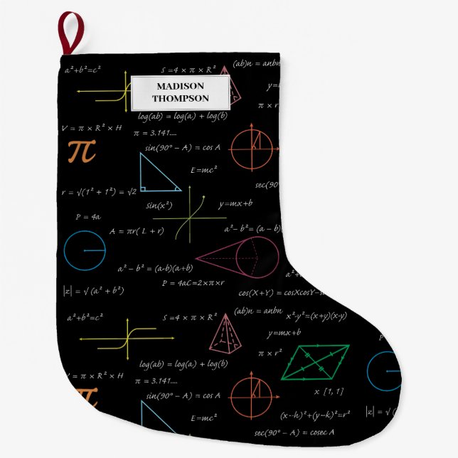 Colourful Mathematics Equations Math Formulas  Large Christmas Stocking (Front)