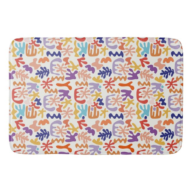 Colourful Matisse Pattern Abstract Botanical Shape Bath Mat (Front)
