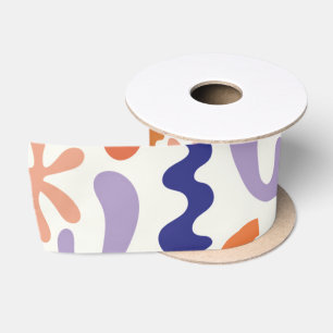Colourful Matisse Pattern Abstract Botanical Shape Satin Ribbon