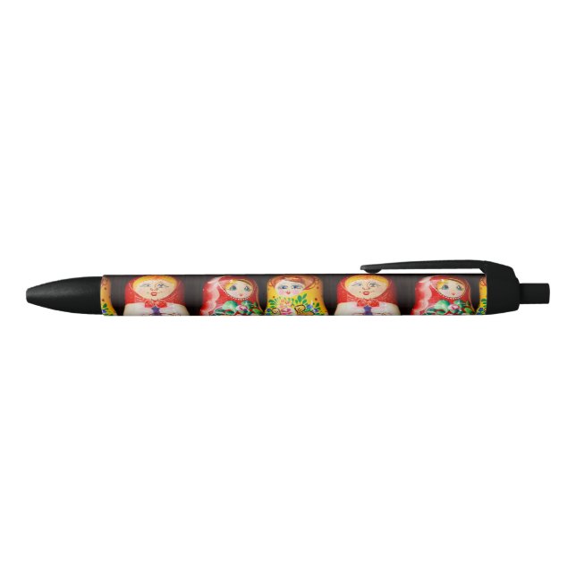 Colourful Matryoshka Dolls Black Ink Pen (Top)