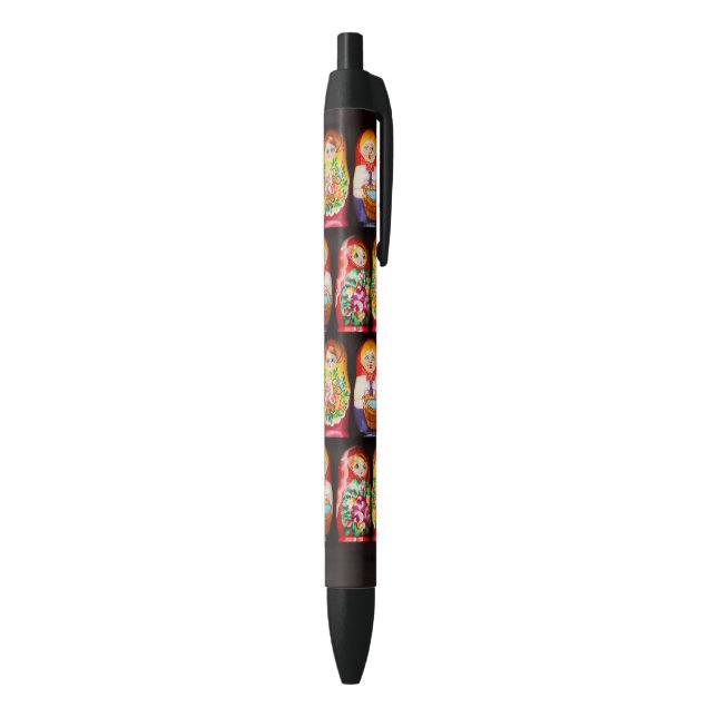 Colourful Matryoshka Dolls Black Ink Pen (Bottom (Vertical))