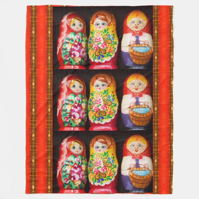 Colourful Matryoshka Dolls Fleece Blanket (Front)