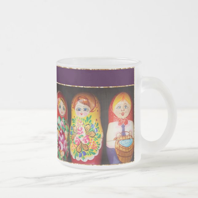 Colourful Matryoshka Dolls Frosted Glass Coffee Mug (Right)