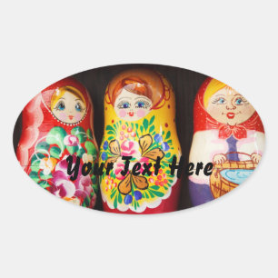 Colourful Matryoshka Dolls Oval Sticker