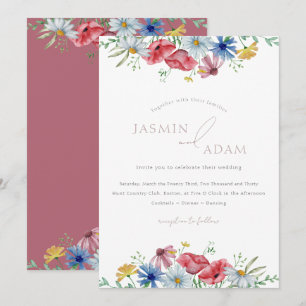 Colourful Mauve Wildflower Poppy Monogram Wedding Invitation