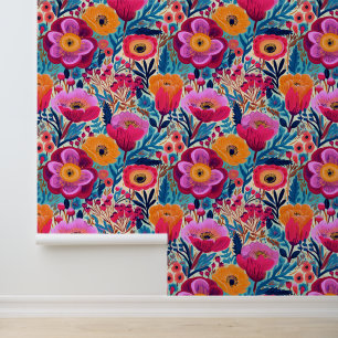 Colourful Maximalist Abstract Floral Pattern Wallpaper