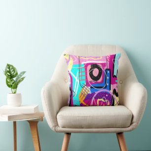 Colourful Maximalist Expressive Abstract  Cushion